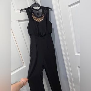 Black Jumpsuit attached Gold Necklace